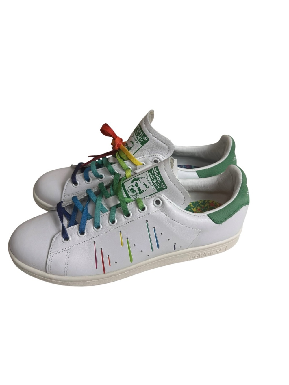 NWT adidas White Stan Smith Sneakers with Rainbow Laces size 10 - Picture 4 of 11